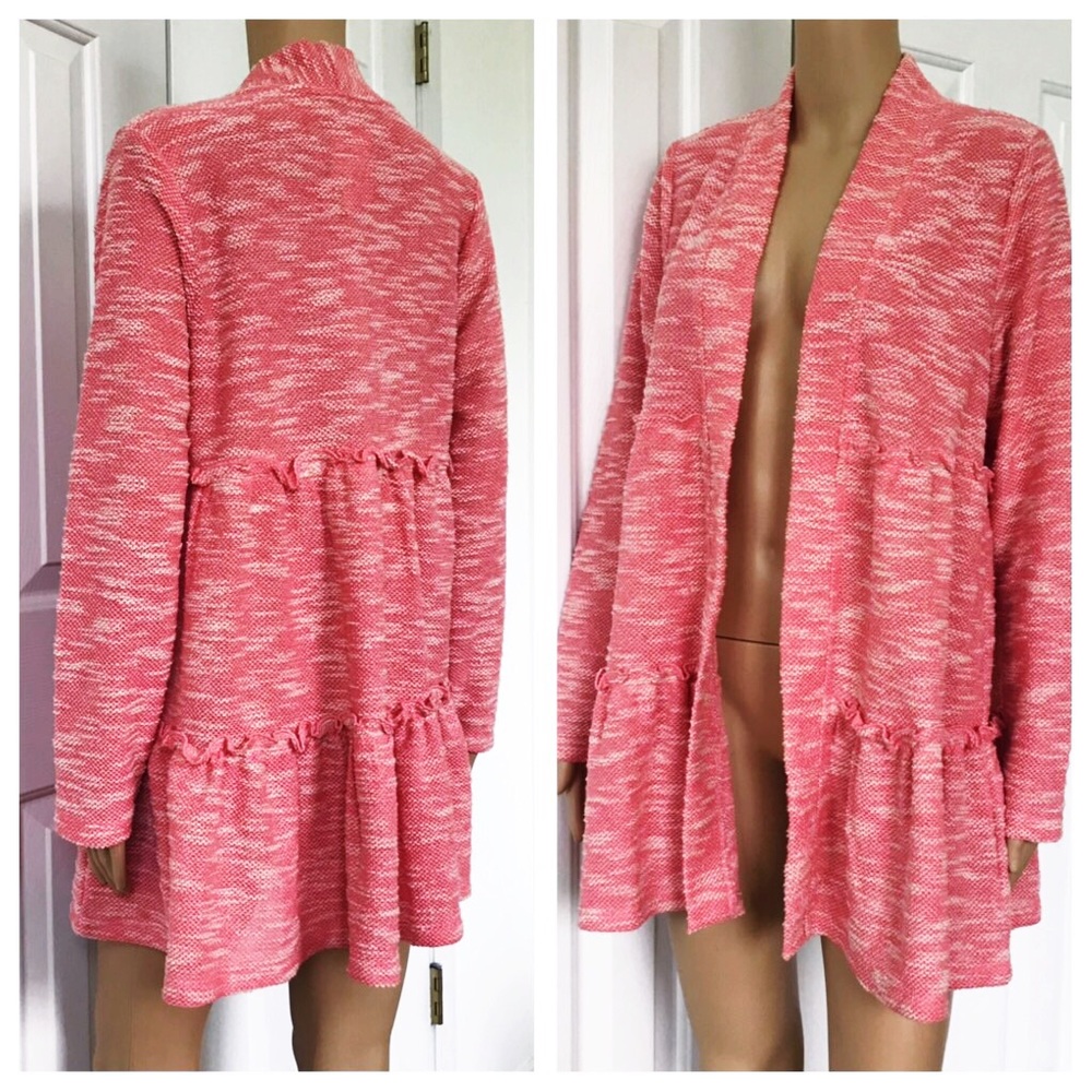 Cupio Open Front Ruffle tiered Long Sleeve Sweater M